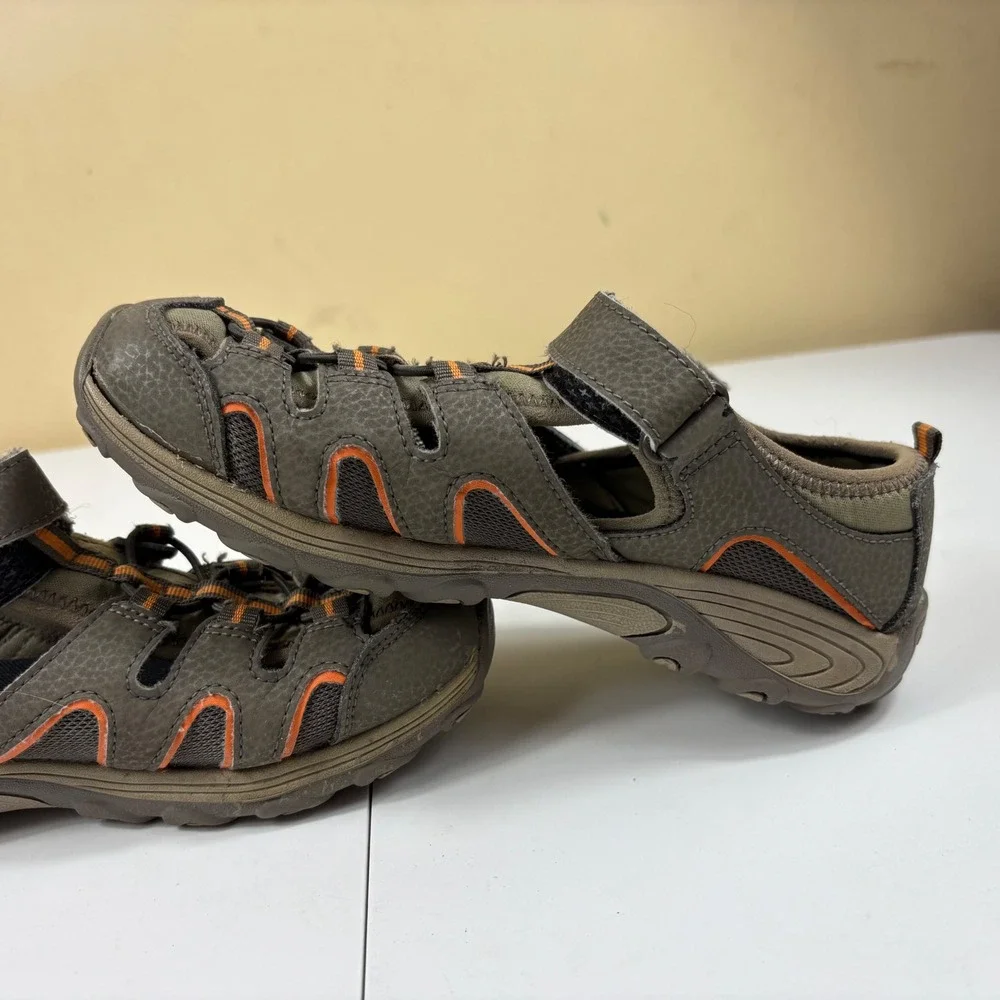 Merrell Kids Outdoor Sport Sandals Brown Orange Size 4 Hook Loop